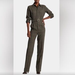 Ralph Lauren Purple Label Olive Brown Plaid Jumpsuit